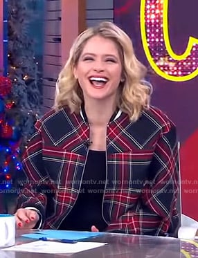 Sara’s plaid bomber jacket on GMA Day