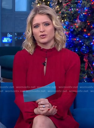 Sara’s red pleated keyhole dress on GMADay