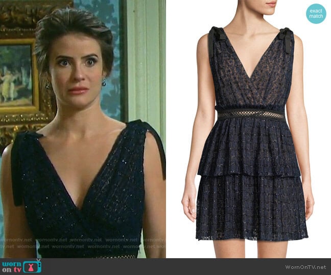 V-Neck Sleeveless Metallic Mesh Cocktail Dress by Self Portrait worn by Sarah Horton (Linsey Godfrey) on Days of our Lives