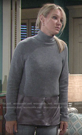 Sharon’s grey layered sweater on The Young and the Restless