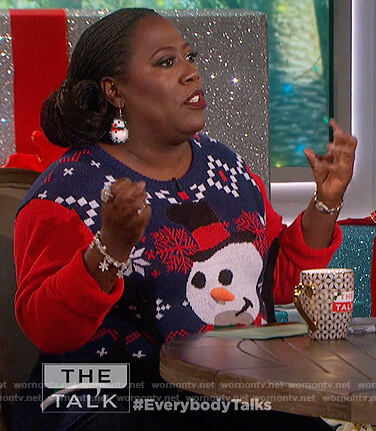 Sheryl’s snowman Christmas sweater on The Talk