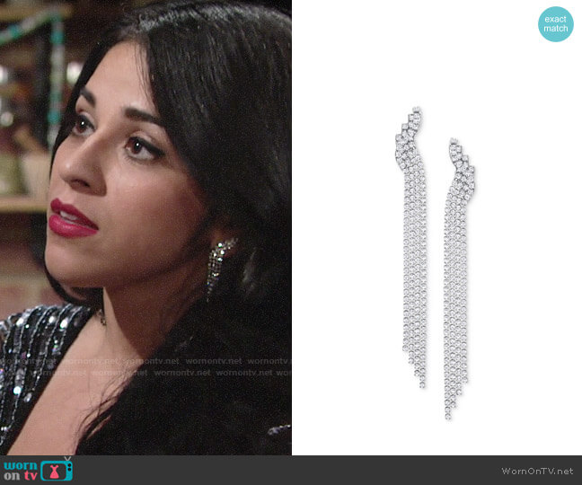 Swarovski Silver-Tone Crystal Mesh Fringe Drop Earrings worn by Mia Rosales (Noemi Gonzalez) on The Young and the Restless