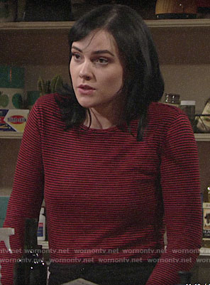 Tessa’s red striped long sleeve top on The Young and the Restless
