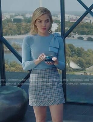 The Frost Sisters’s blue bow detail sweater and checked mini skirt on The Gifted