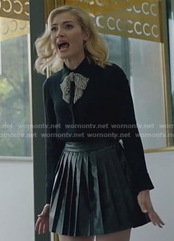 The Frost Sisters's black embellished bow blouse and pleated mini skirt on The Gifted