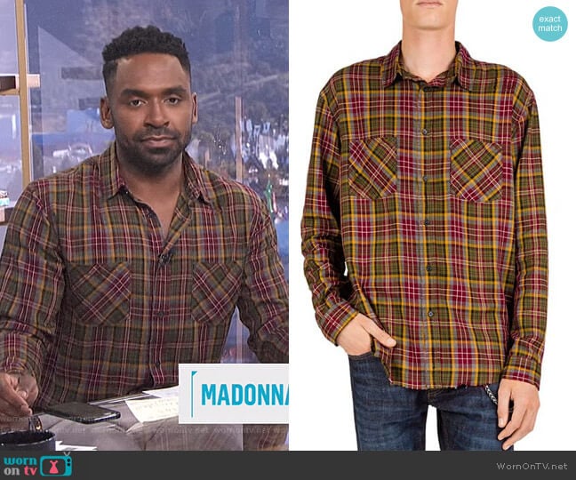 Checked & Distressed Button-Down Shirt by The Kooples worn by Justin Sylvester on E! News