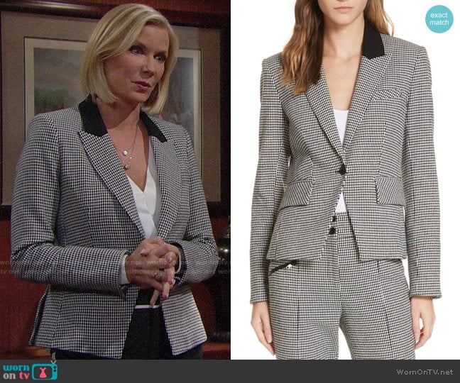 Veronica Beard Airlie Houndstooth Blazer worn by Brooke Logan (Katherine Kelly Lang) on The Bold and the Beautiful