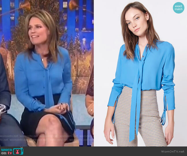 WornOnTV: Savannah’s blue tie neck blouse on Today | Savannah Guthrie ...
