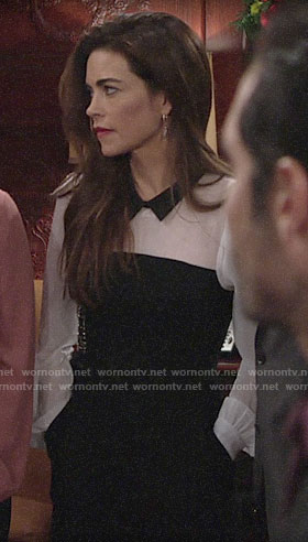 Victoria’s black and white collared jumpsuit on The Young and the Restless