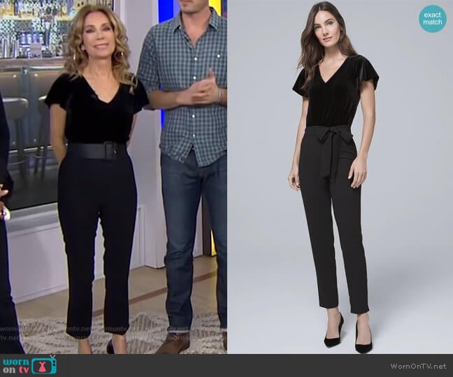 Velvet Bodice Black Jumpsuit by White House Black Market worn by Kathie Lee Gifford on Today