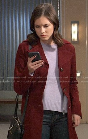 Willow’s purple sweater and red coat on General Hospital