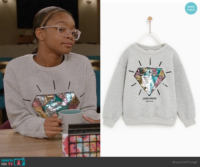 Zara Sequin Diamond Sweatshirt worn by Diane Johnson (Marsai Martin) on Black-ish