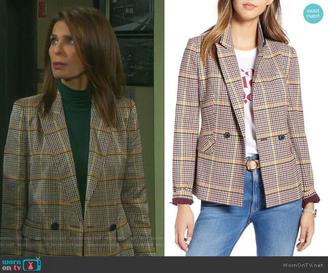 Double Breasted Plaid Blazer by 1901 worn by Hope Williams (Kristian Alfonso) on Days of our Lives