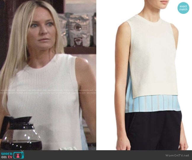 3.1 Phillip Lim Stripe Silk & Knit Top worn by Sharon Newman (Sharon Case) on The Young and the Restless