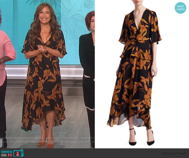 Avi Floral Knot Dress by A.L.C. worn by Carrie Inaba on The Talk