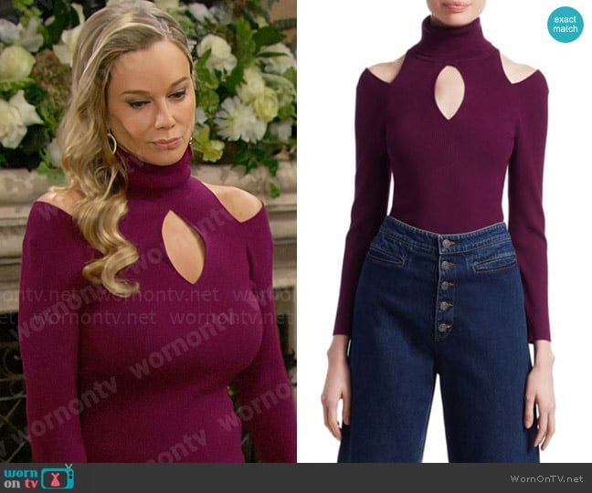 ALC Matera Sweater in Deep Orchid worn by Donna Logan (Jennifer Gareis) on The Bold and the Beautiful