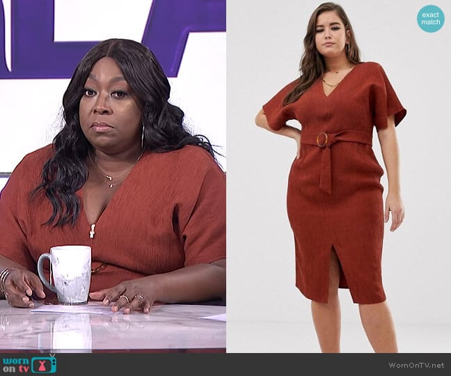 Kimono Sleeve Midi Dress with Faux Tortoiseshell Buckle by Asos Design Curve worn by Loni Love on The Real