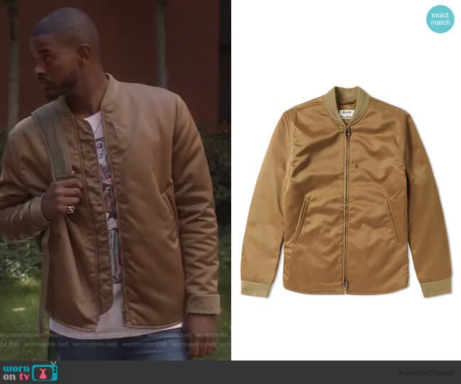 Mylon Matt Bomber Jacket by Acne Studios worn by Aaron Jackson (Trevor Jackson) on Grown-ish