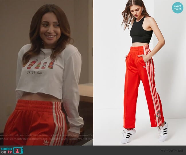 Embroidered Floral Track Pants by Adidas worn by Ana Torres (Francia Raisa) on Grown-ish