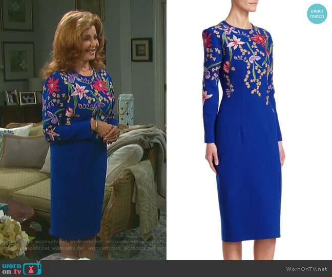 Embroidered Midi Sheath Dress by Ahluwalia worn by Maggie Horton (Suzanne Rogers) on Days of our Lives