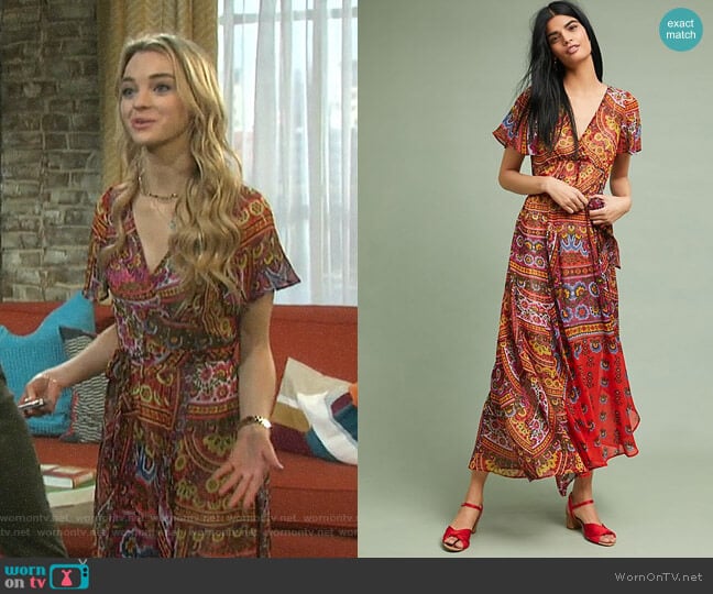 Murol Wrapped Maxi Dress by Akemi + Kin worn by Claire Brady (Olivia Keegan) on Days of our Lives