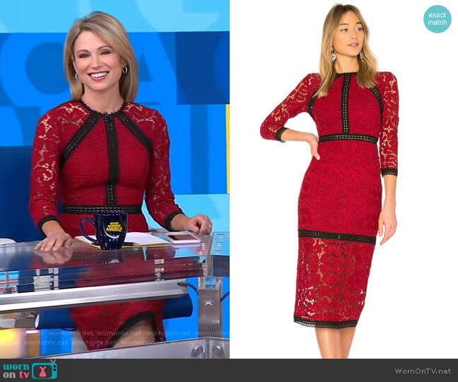 WornOnTV: Amy’s red lace midi dress on Good Morning America | Amy ...