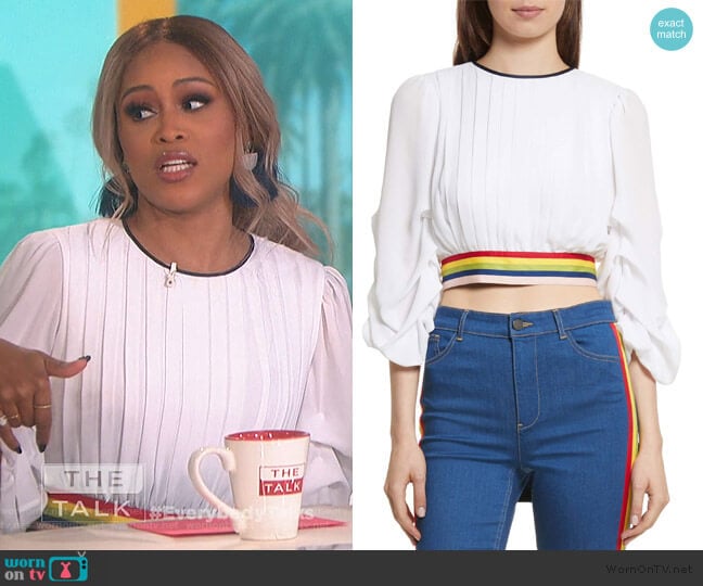 Dakota Tack Sleeve Top by Alice + Olivia worn by Eve on The Talk