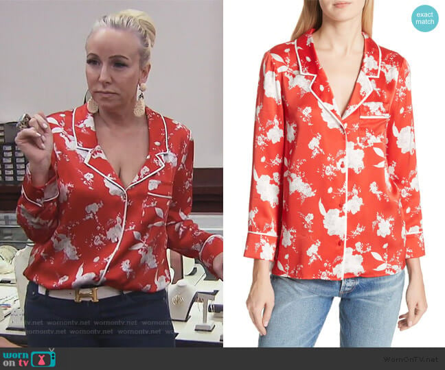 Keir Floral Silk Pajama Shirt by Alice + Olivia worn by Margaret Josephs on The Real Housewives of New Jersey