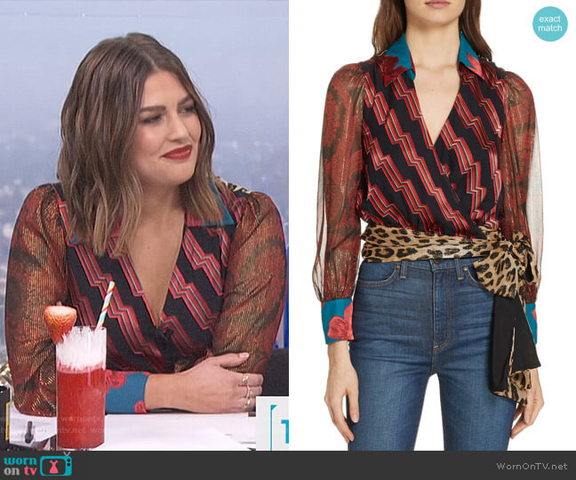 Omega Top by Alice + Olivia worn by Carissa Loethen Culiner on E! News