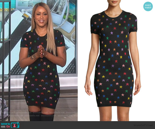 Hayden Short-Sleeve Fitted Star Jacquard Dress by Alice + Olivia worn by Eve  on The Talk