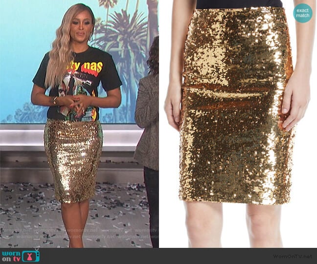 Ramos Sequin Pencil Skirt by Alice + Olivia worn by Eve on The Talk