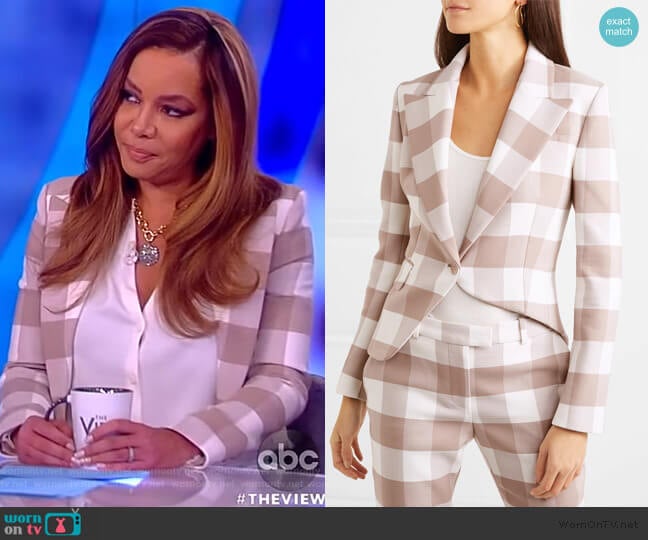 Lazio asymmetric gingham wool-blend twill blazer by Altuzarra worn by Sunny Hostin on The View