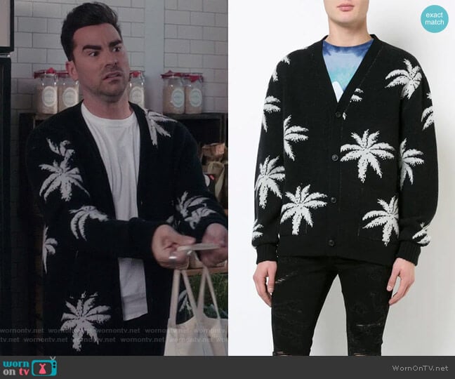 Palm Cardigan by Amiri worn by David Rose (Daniel Levy) on Schitts Creek