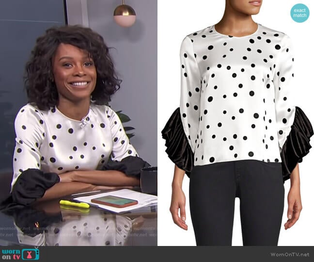 Fern Silk Polka Dot Blouse by Amur worn by Zuri Hall on E! News