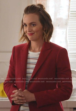 Angie’s white striped tee and red blazer on Single Parents