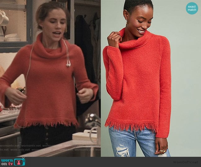 WornOnTV Stephie s red frayed turtleneck sweater on Madam Secretary Wallis Currie Wood Clothes and Wardrobe from TV