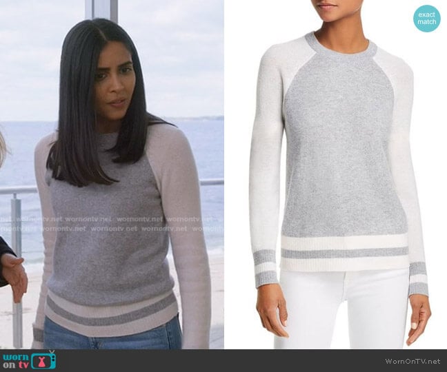 Color-Block Raglan Cashmere Sweater by AQUA Cashmere worn by Saanvi (Parveen Kaur) on Manifest