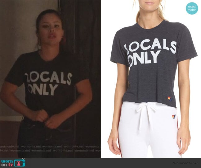 Locals Only Boyfriend Tee by Aviator Nation worn by Mariana Foster (Cierra Ramirez) on Good Trouble