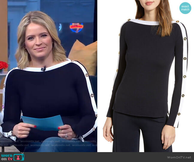 WornOnTV: Sara’s navy buttoned sleeve sweater on GMA Day | Sara Haines ...