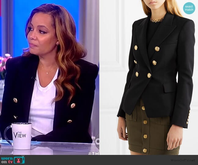 Double-breasted grain de poudre wool blazer by Balmain worn by Sunny Hostin on The View