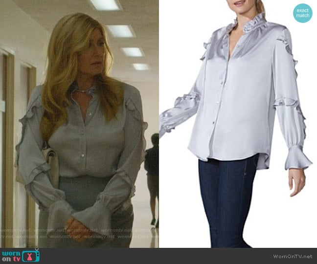 Baccarat Ruffled Satin Blouse by Bailey 44 worn by Debra Newell (Connie Britton) on Dirty John