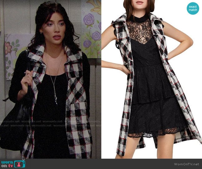 Bcbgeneration Plaid Long Vest worn by Steffy Forrester (Jacqueline MacInnes Wood) on The Bold and the Beautiful