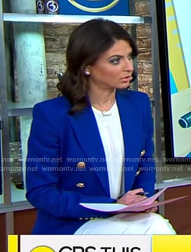 Bianna's blue blazer with gold buttons on CBS This Morning