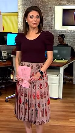 Bianna’s pink feather print pleated skirt on CBS This Morning