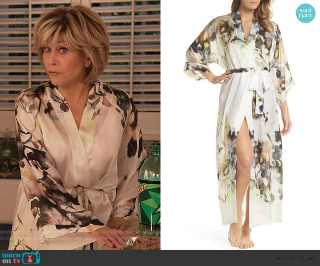 Floral Print Silk Robe by Christine Lingerie worn by Grace (Jane Fonda) on Grace and Frankie