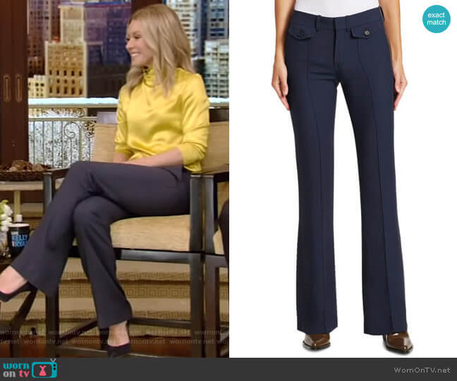 WornOnTV: Kelly’s yellow satin top and navy pants on Live with Kelly ...