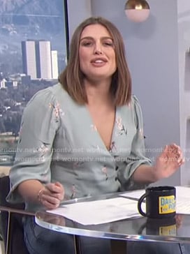 Carissa’s light green floral wrap top on E! News Daily Pop