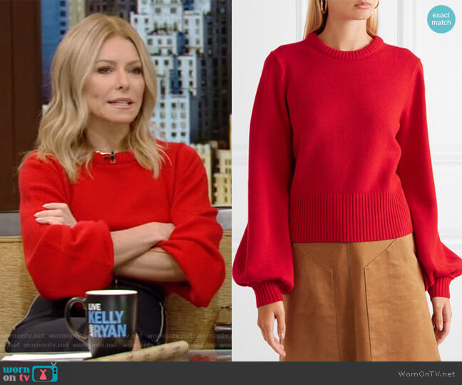 Cashmere sweater by Chloe worn by Kelly Ripa on Live with Kelly and Ryan