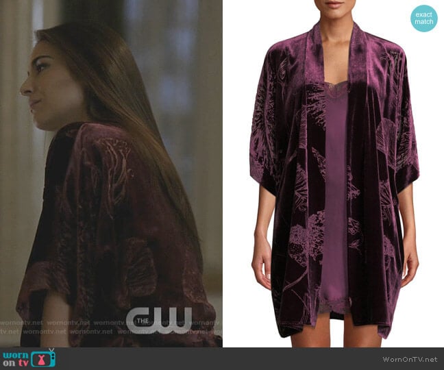 Faberge Floral Velvet Short Robe by Christine Lingerie worn by Cristal Jennings (Daniella Alonso) on Dynasty