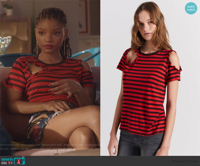 The Brittan Tee by Current/Elliott worn by Skylar Forster (Halle Bailey) on Grown-ish